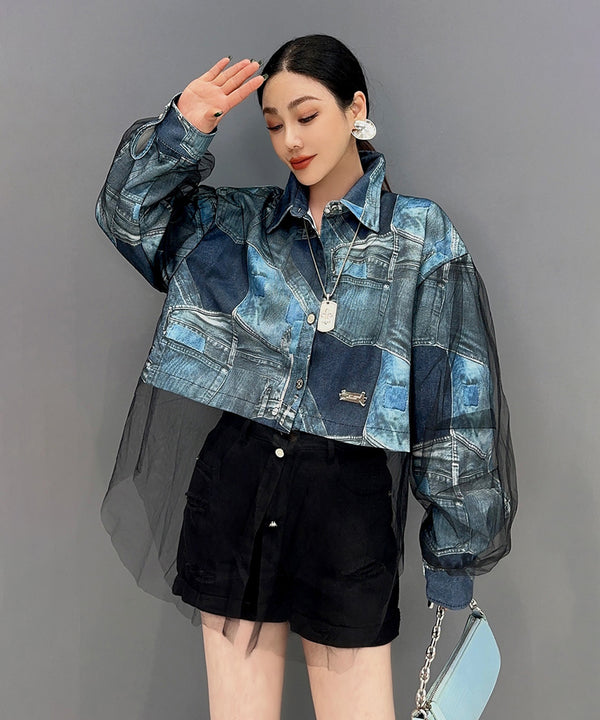 Print Denim Blouse